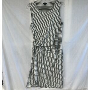 Talbots Dress Women's Large Tank Faux Wrap Olive Green Cream Stripes Cotton‎